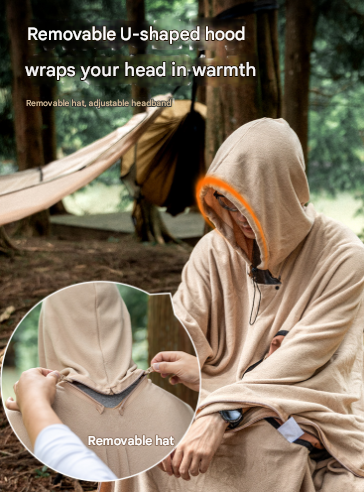 V888-ELOSUNG32563-202506241135-04 Green Cozy 4-in-1 Wearable Fleece Poncho Sleeping Bag - Multifunctional Camping Blanket with Detachable Hood - Image 5