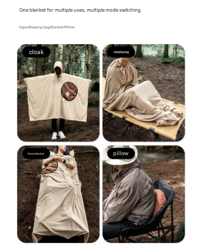 V888-ELOSUNG32563-202506241135-05 Green Cozy 4-in-1 Wearable Fleece Poncho Sleeping Bag - Multifunctional Camping Blanket with Detachable Hood - Image 6
