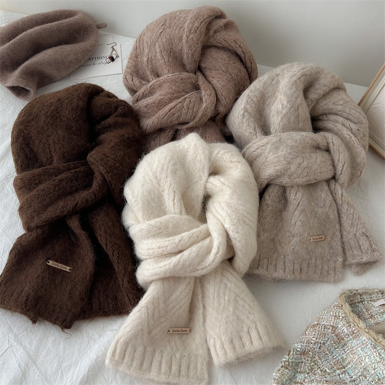 V888-ELOSUNG32666-202506250953-01 Light Grey Alpaca Wool Blend Solid Color Knitted Scarf for Women Winter New Style Student High Quality Couple Woolen Neck Warmer - Image 2