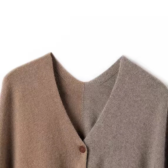 V888-ELOSUNG32677-202506301126-03 Brown Pure Wool Extra Large Shawl Scarf Color Block Multi-functional Warm Cashmere Cape Poncho - Image 4