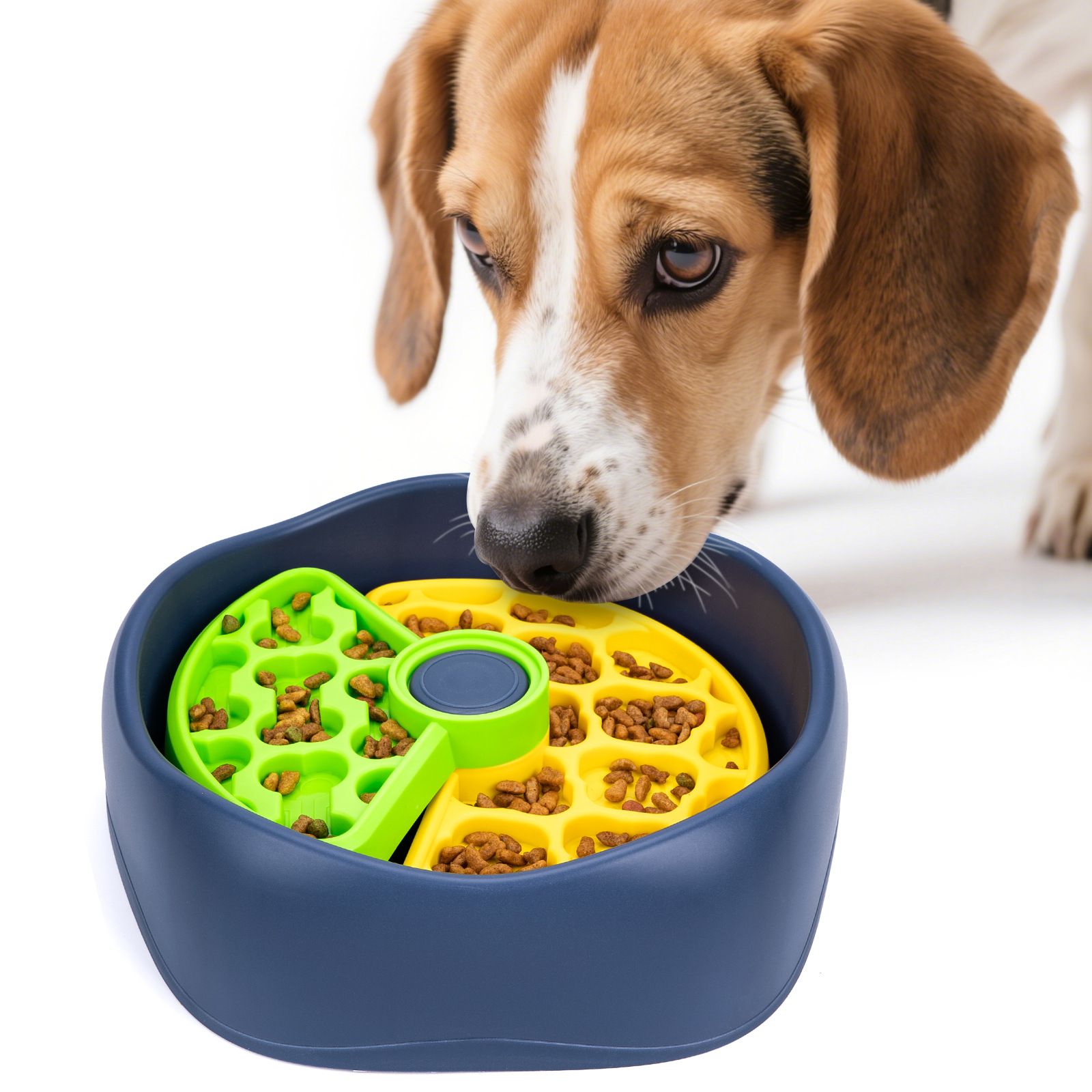 V888-ELOSUNG32743-202506301040-00 Yellow,Green and Blue Interactive Dog Puzzle Feeder Bowl - Slow Eating & Mental Stimulation Toy for Small Medium Breeds - Image 1