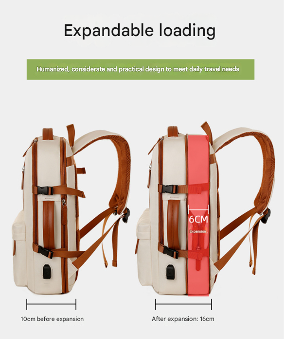 V888-ELOSUNG32798-202507021025-04 Beige Expandable Laptop Backpack with USB Port - Stylish Travel & Business Daypack - Image 5