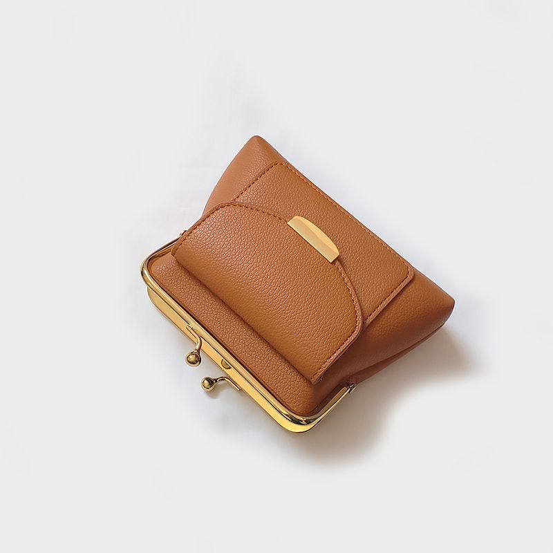 V888-ELOSUNG32818-202507041021-02 Brown Vintage Style Women's Kiss Lock Coin Purse - Compact PU Leather Wallet with Card Holder - Image 3