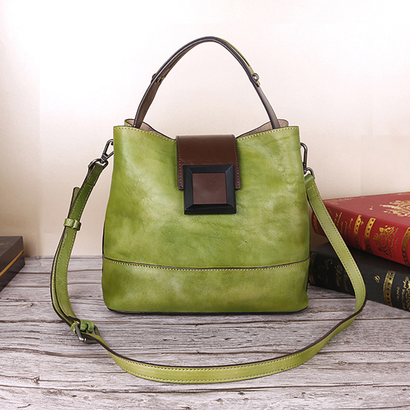 V888-ELOSUNG33156-202506051613-00 Vintage Green Leather Handbag - Elegant Multi-Functional Design - Image 1