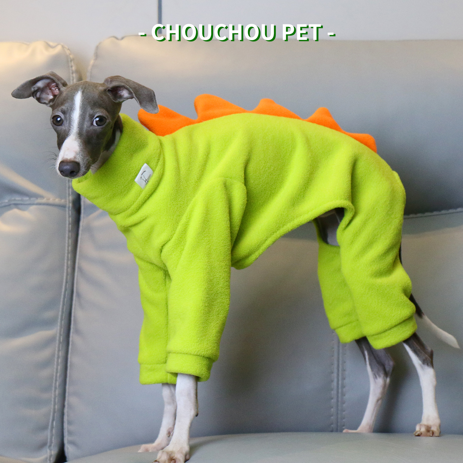 V888-ELOSUNG33650-202507020952-00 L Adorable Dinosaur Fleece Dog Jumpsuit - Warm Winter Pajamas for Whippets & Italian Greyhounds - Image 1