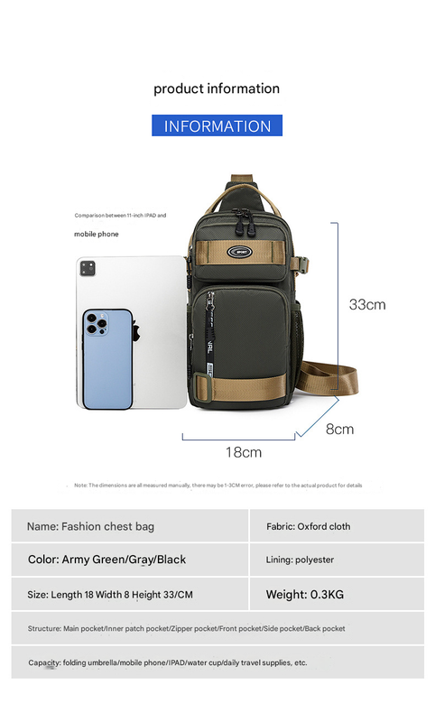 V888-ELOSUNG340660-202506051902-03 Army Green Stylish Multi-Functional Men's Chest Bag - Lightweight Crossbody Sling Pack - Image 4