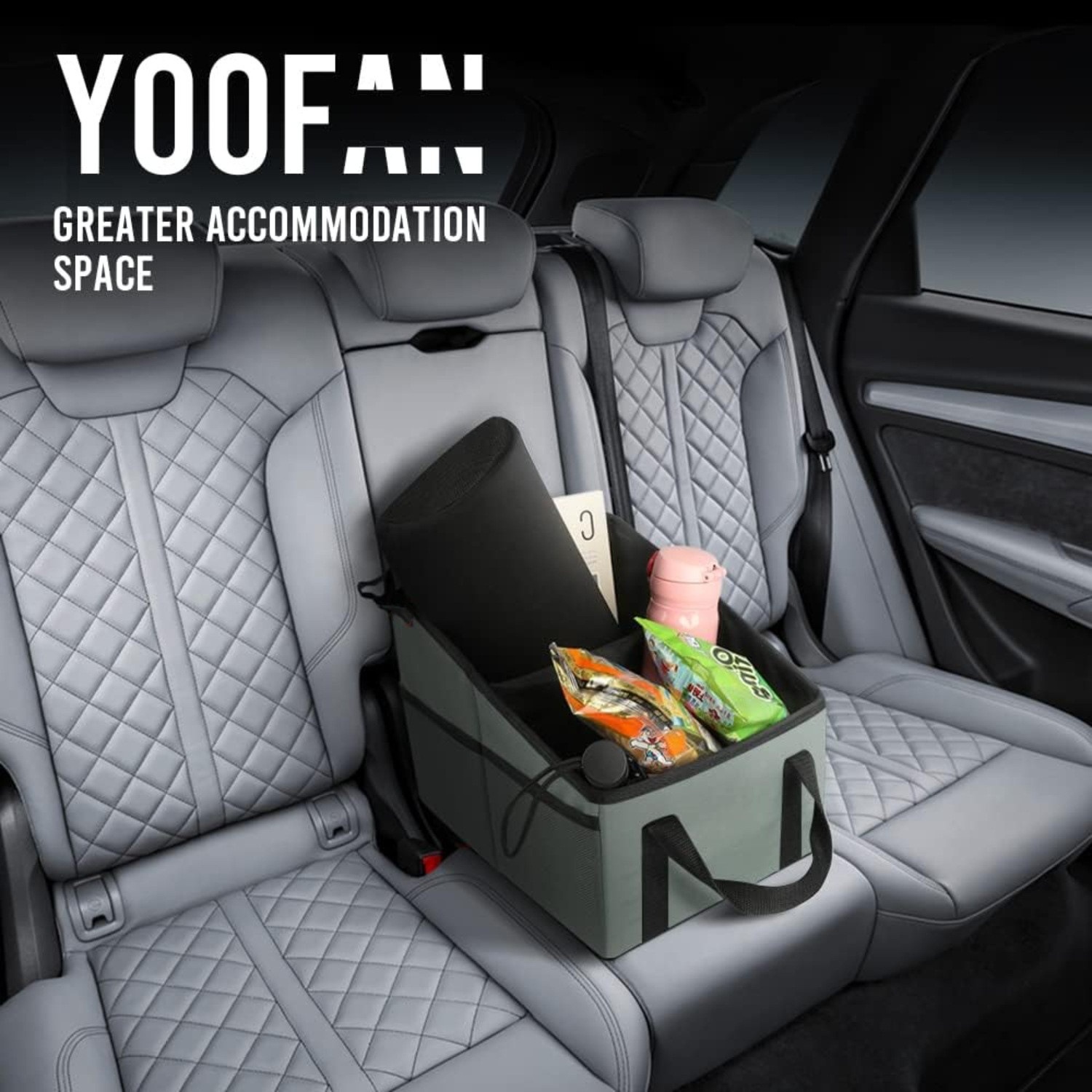 V888-ELOSUNG34266-202506241206-01 3-piece Green Car Trunk Storage Box - Large Capacity Oxford Cloth Foldable Car Seat Organizer - Image 2