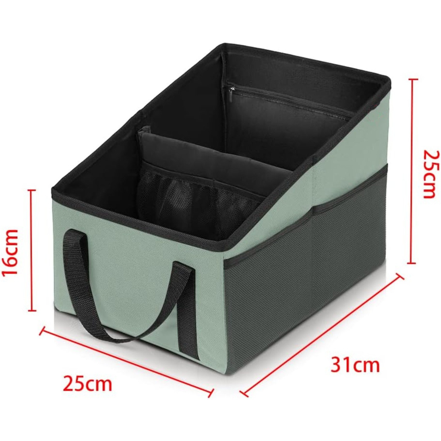 V888-ELOSUNG34266-202506241206-02 3-piece Green Car Trunk Storage Box - Large Capacity Oxford Cloth Foldable Car Seat Organizer - Image 3