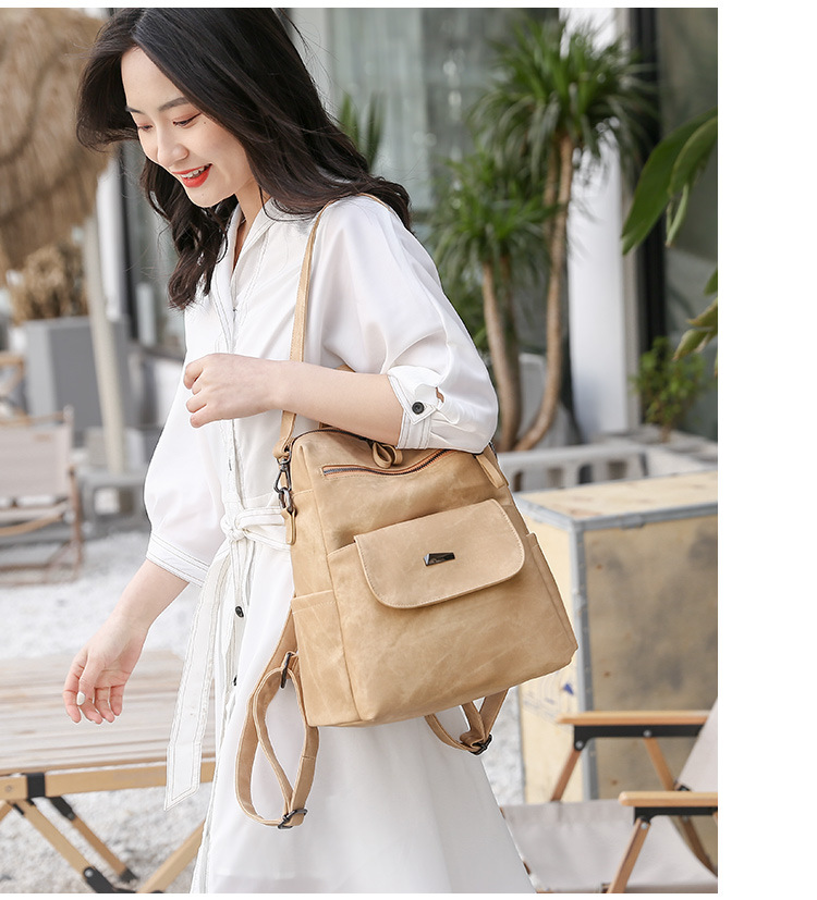 V888-ELOSUNG35021-202506191036-02 Stylish Women's PU Leather Backpack - Versatile Shoulder Bag with Multiple Pockets(Khaki) - Image 3