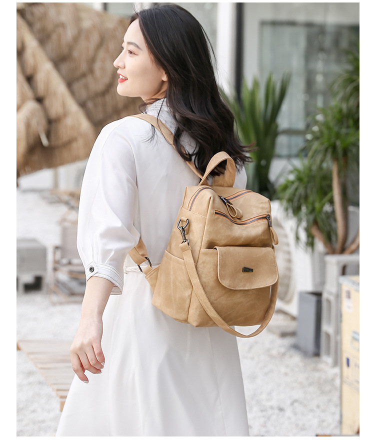 V888-ELOSUNG35021-202506191036-03 Stylish Women's PU Leather Backpack - Versatile Shoulder Bag with Multiple Pockets(Khaki) - Image 4