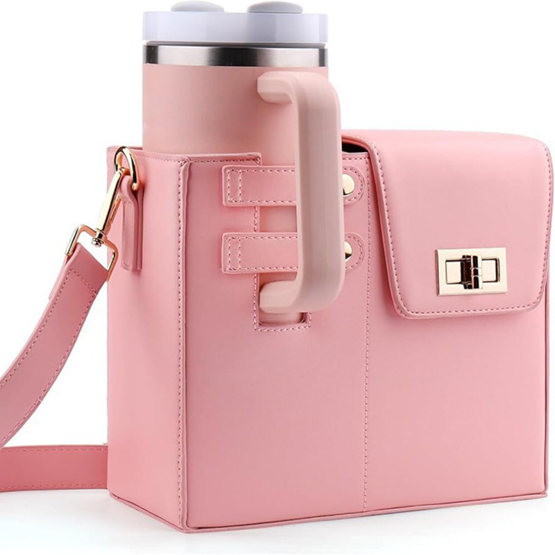 V888-ELOSUNG35186-202506241047-00 Chic PU Leather Crossbody Bag with Tumbler Holder - Multi-Compartment, Adjustable Strap,Does not include thermos cup(pink) - Image 1