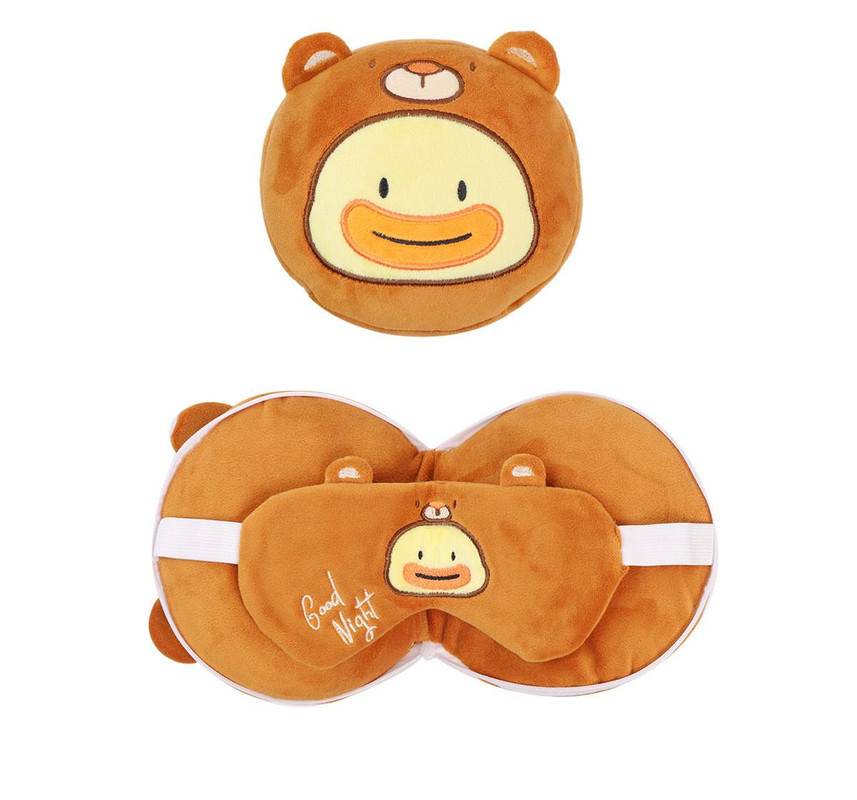 V888-ELOSUNG35239-202506241120-01 2-in-1 Convertible Eye Mask & Travel Neck Pillow Set - Plush Fabric with Snap Closure(brown) - Image 2