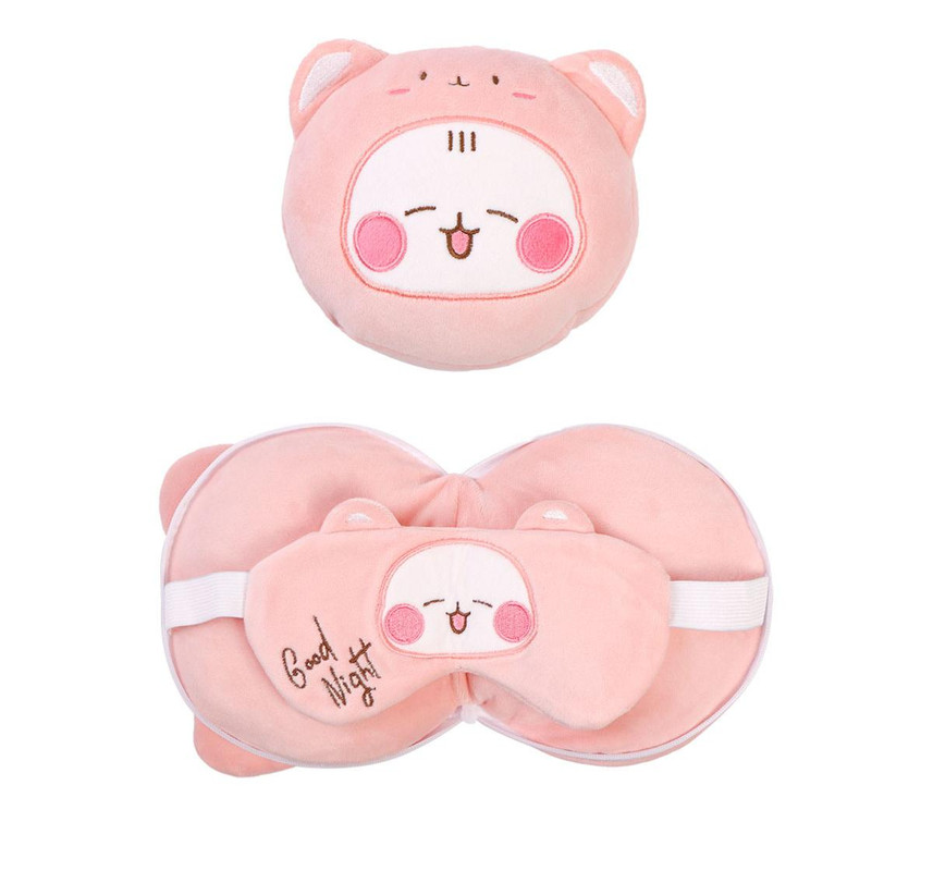 V888-ELOSUNG35240-202506241121-01 2-in-1 Convertible Eye Mask & Travel Neck Pillow Set - Plush Fabric with Snap Closure(pink) - Image 2