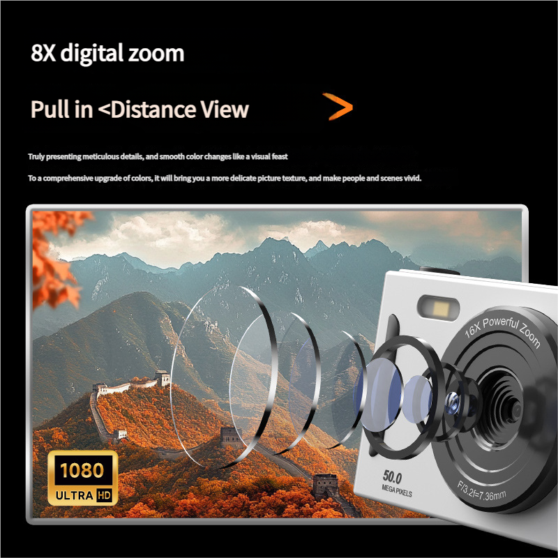 V888-ELOSUNG35339-202506251007-01 50MP HD Digital Camera with 8X Zoom & Dual Lens System(rose red) - Image 2