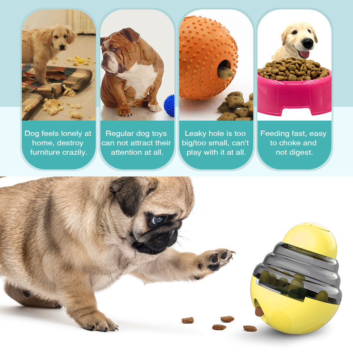 V888-ELOSUNG35364-202506301002-01 Interactive Dog Puzzle Feeder with Adjustable Food Dispensing Holes(Yellow) - Image 2