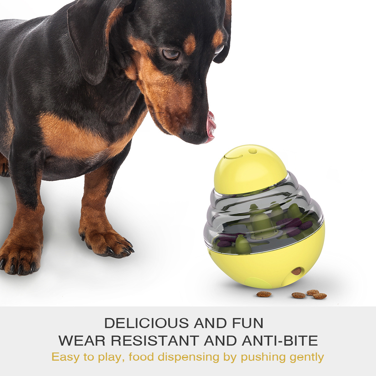 V888-ELOSUNG35364-202506301002-02 Interactive Dog Puzzle Feeder with Adjustable Food Dispensing Holes(Yellow) - Image 3