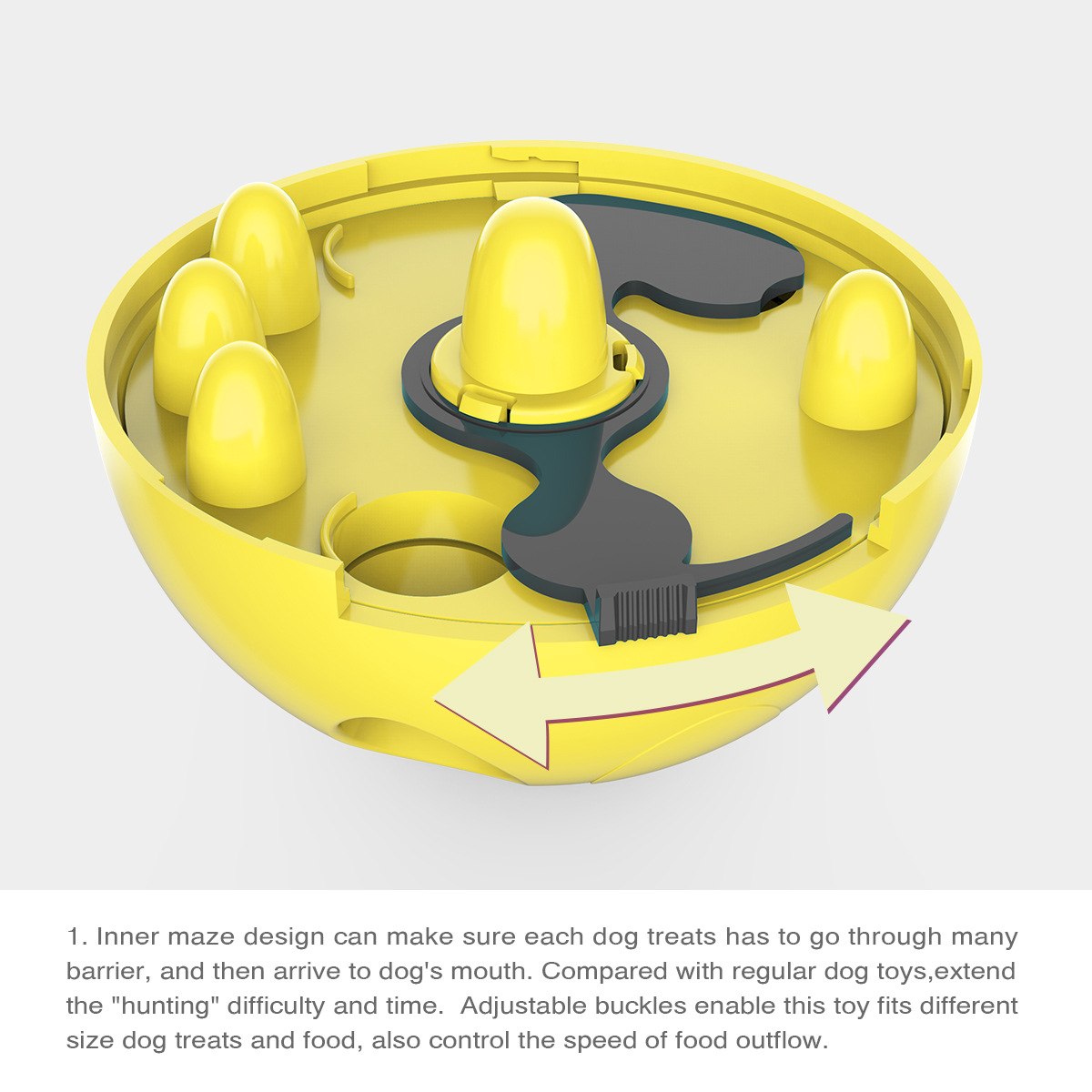 V888-ELOSUNG35364-202506301002-05 Interactive Dog Puzzle Feeder with Adjustable Food Dispensing Holes(Yellow) - Image 6