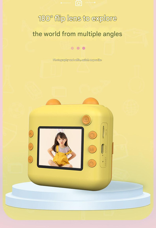 V888-ELOSUNG35496-202507020953-03 Kids Instant Print Digital Camera with 180° Flip Lens - 24MP Photos, 720P Video & Doodle Fun(yellow) - Image 4