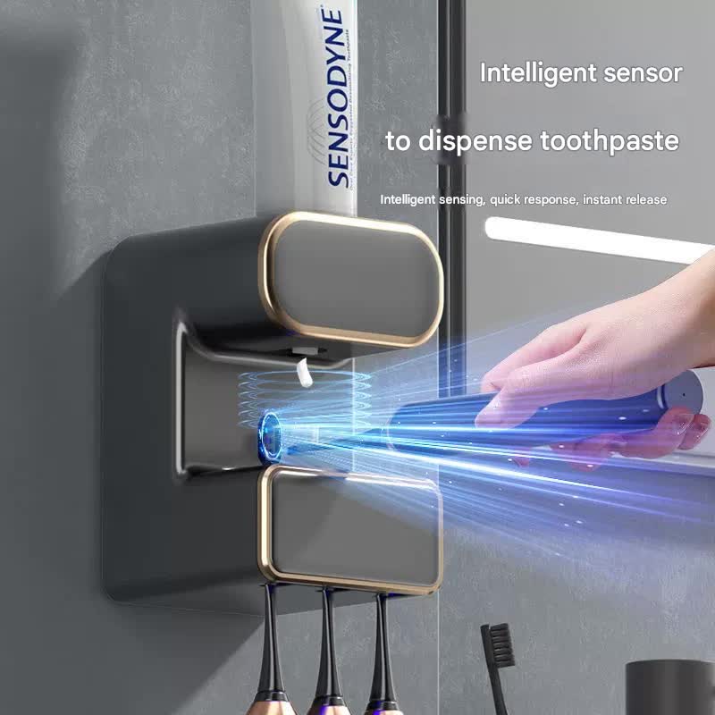 V888-ELOSUNG35588-202507041021-02 Automatic Toothpaste Dispenser with UVC Toothbrush Sterilizer & Holder - Wall Mounted, Rechargeable(Grey) - Image 3