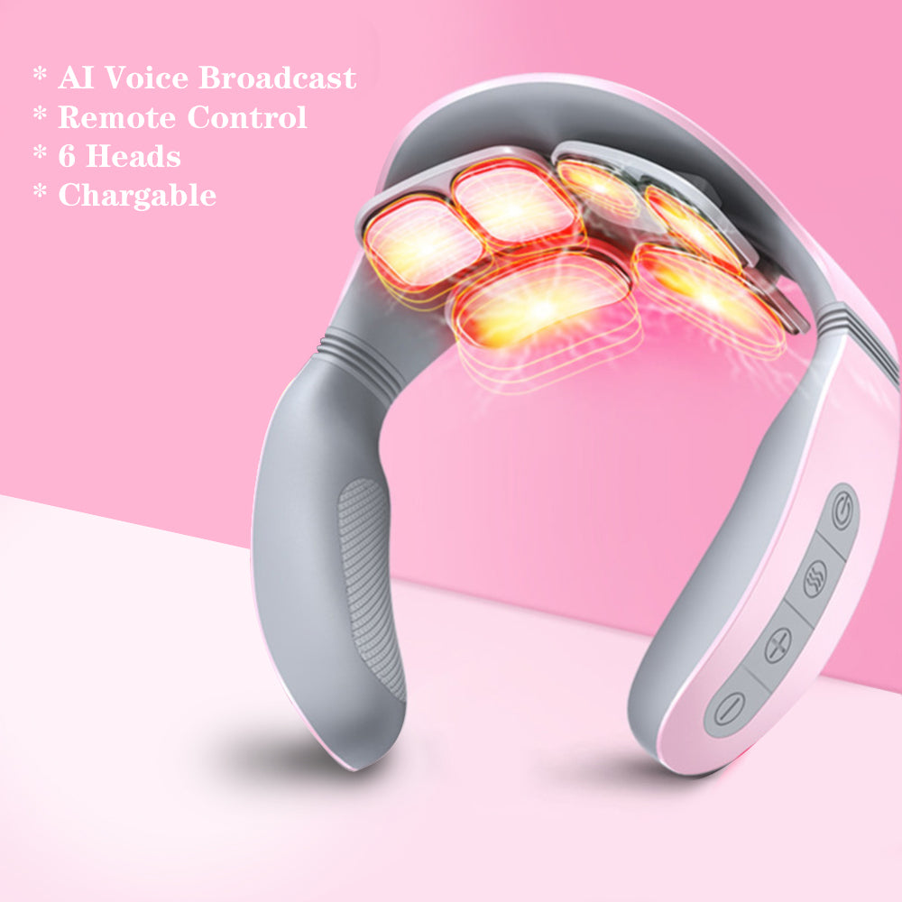 V891-HW-ENMP-X1-209214-00 Pink 6 Heads Relax remote control AI Voice Broadcast Neck Massager Electric Chargable - Image 1