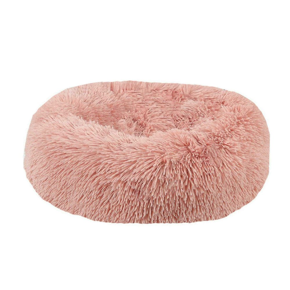 V915-ZP0099-M-204059-00 Plush Donut Faux Fur Calming Pet Nest - Salmon Pink - M - Image 1