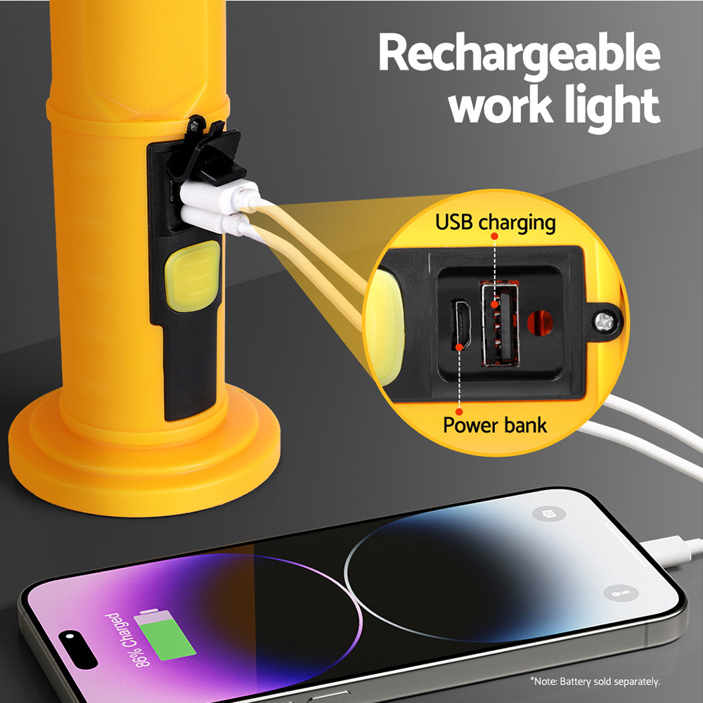 WL-TRI-27LED-FOLD-YL-186251-04 Giantz Work Light Rechargeable USB Cordless LED Lamp Hook Rotation Folding - Image 5
