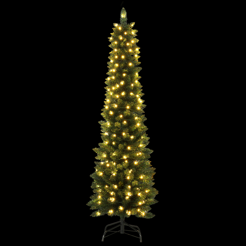 XM-TR-SLIM-6F-LED-83852-00 Jingle Jollys Christmas Tree 1.8m Pre-Lit 200 LED Lights Xmas Tree Decorations - Image 1