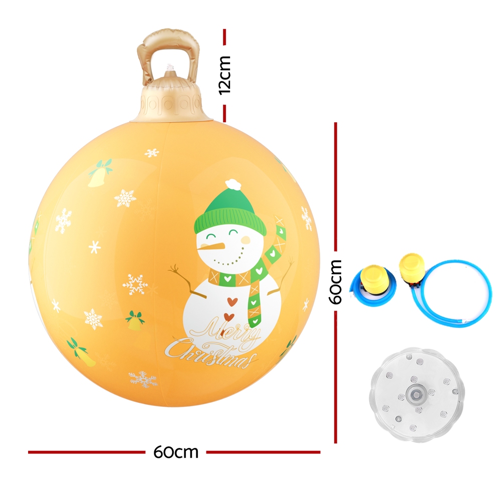 XMAS-INF-BAUBLE-SNOWMAN-GOLD-190820-01 Jingle Jollys Christmas Inflatable Ball 60cm Led Illuminated Snowman Xmas Decor - Image 2