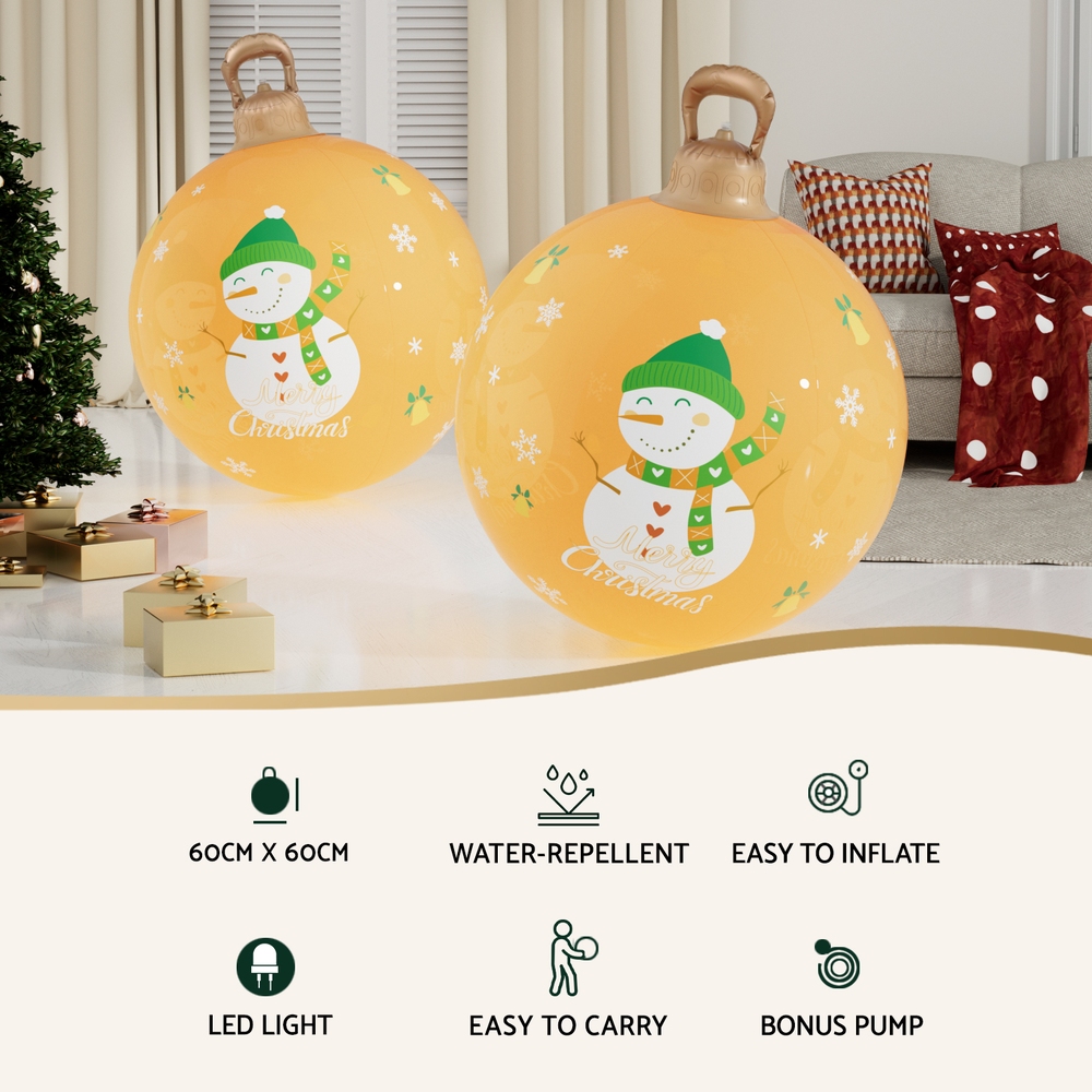 XMAS-INF-BAUBLE-SNOWMAN-GOLD-190820-03 Jingle Jollys Christmas Inflatable Ball 60cm Led Illuminated Snowman Xmas Decor - Image 4