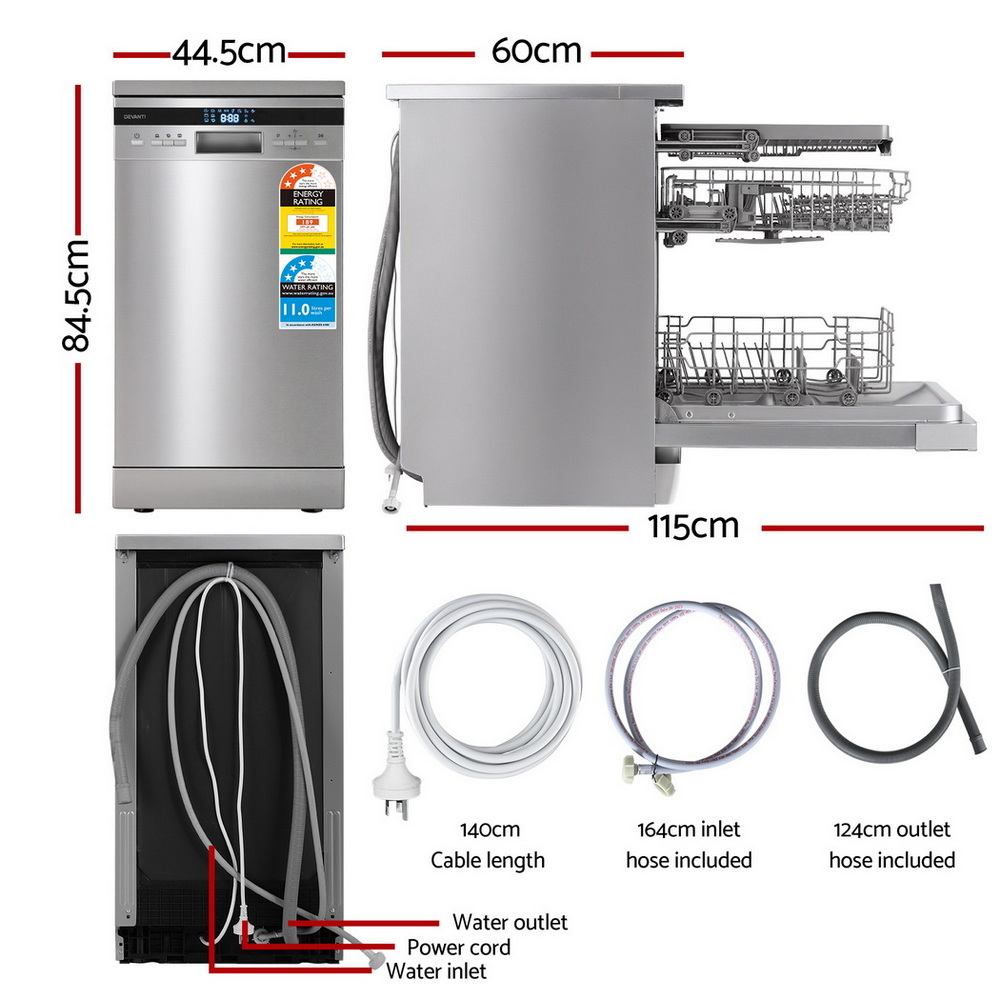 BDW-10-FS36E-SS-202508291330-01 Devanti 10 Place Settings Freestanding Dishwasher Silver - Image 2