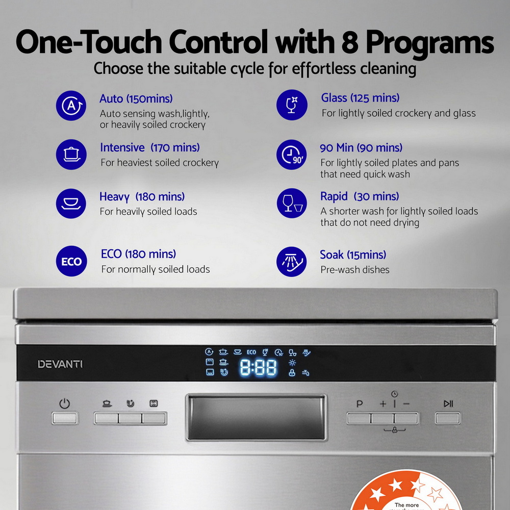 BDW-10-FS36E-SS-202508291330-04 Devanti 10 Place Settings Freestanding Dishwasher Silver - Image 5