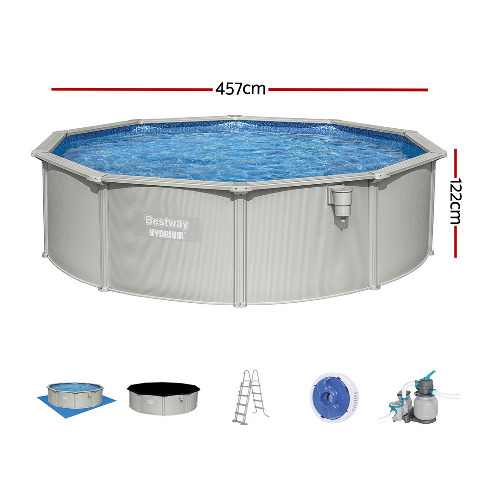 BW-POOL-R-460-56385-202507181418-01 Bestway Swimming Pool Steel Frame Round Pool Set 457cm w/ Filter Ladder 17430L - Image 2