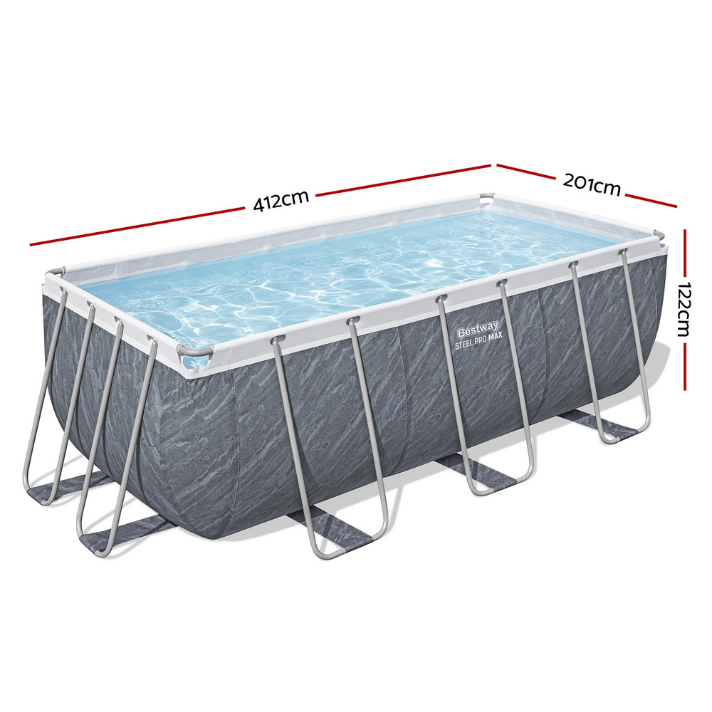 BW-POOL-SQ-412-56728-202507181434-01 Bestway Swimming Pool 412x201x122cm Steel Frame Pool Set w/Pump Ladder - Image 2