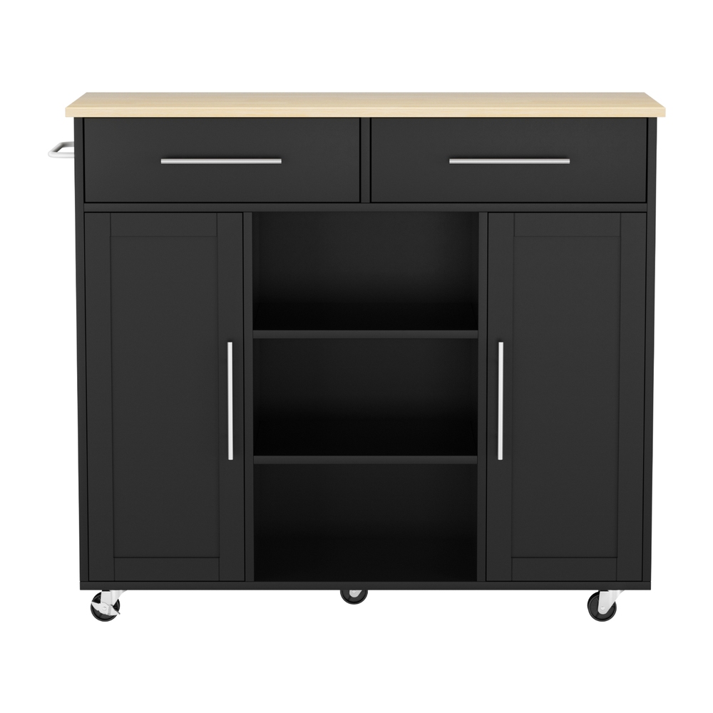 FUR-S-KI-100-BK-AB-202508061850-03 Artiss Kitchen Island Trolley Rolling Serving Cart Storage Drawer Cabinet 100cm Black - Image 4