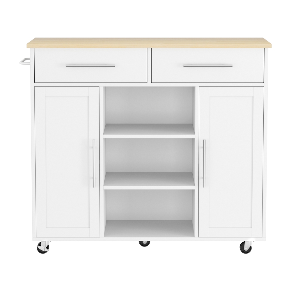 FUR-S-KI-100-WH-AB-202508061852-03 Artiss Kitchen Island Trolley Rolling Serving Cart Storage Drawer Cabinet 100cm White - Image 4