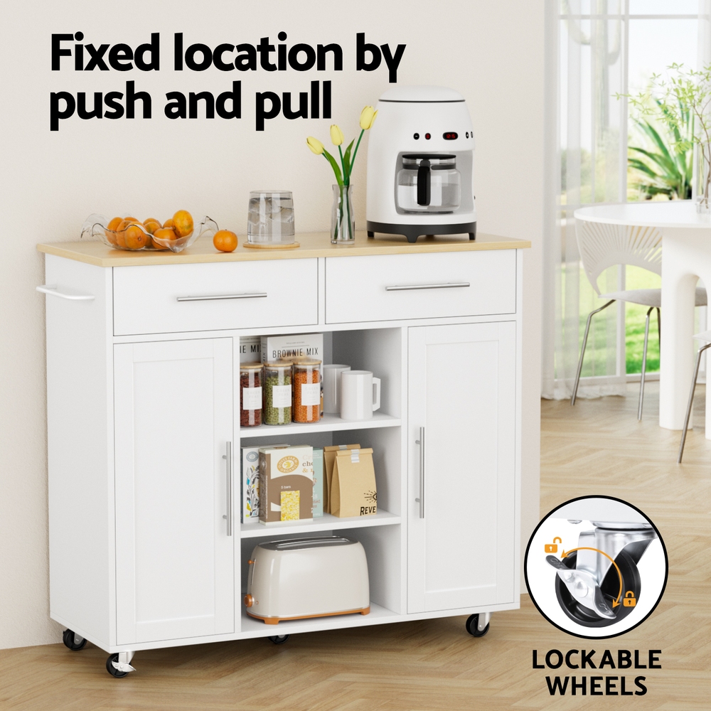 FUR-S-KI-100-WH-AB-202508061852-04 Artiss Kitchen Island Trolley Rolling Serving Cart Storage Drawer Cabinet 100cm White - Image 5