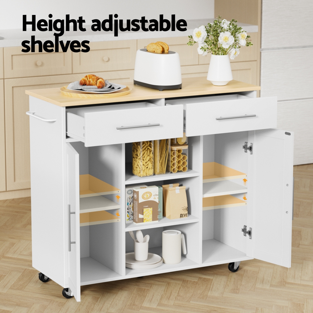 FUR-S-KI-100-WH-AB-202508061852-05 Artiss Kitchen Island Trolley Rolling Serving Cart Storage Drawer Cabinet 100cm White - Image 6
