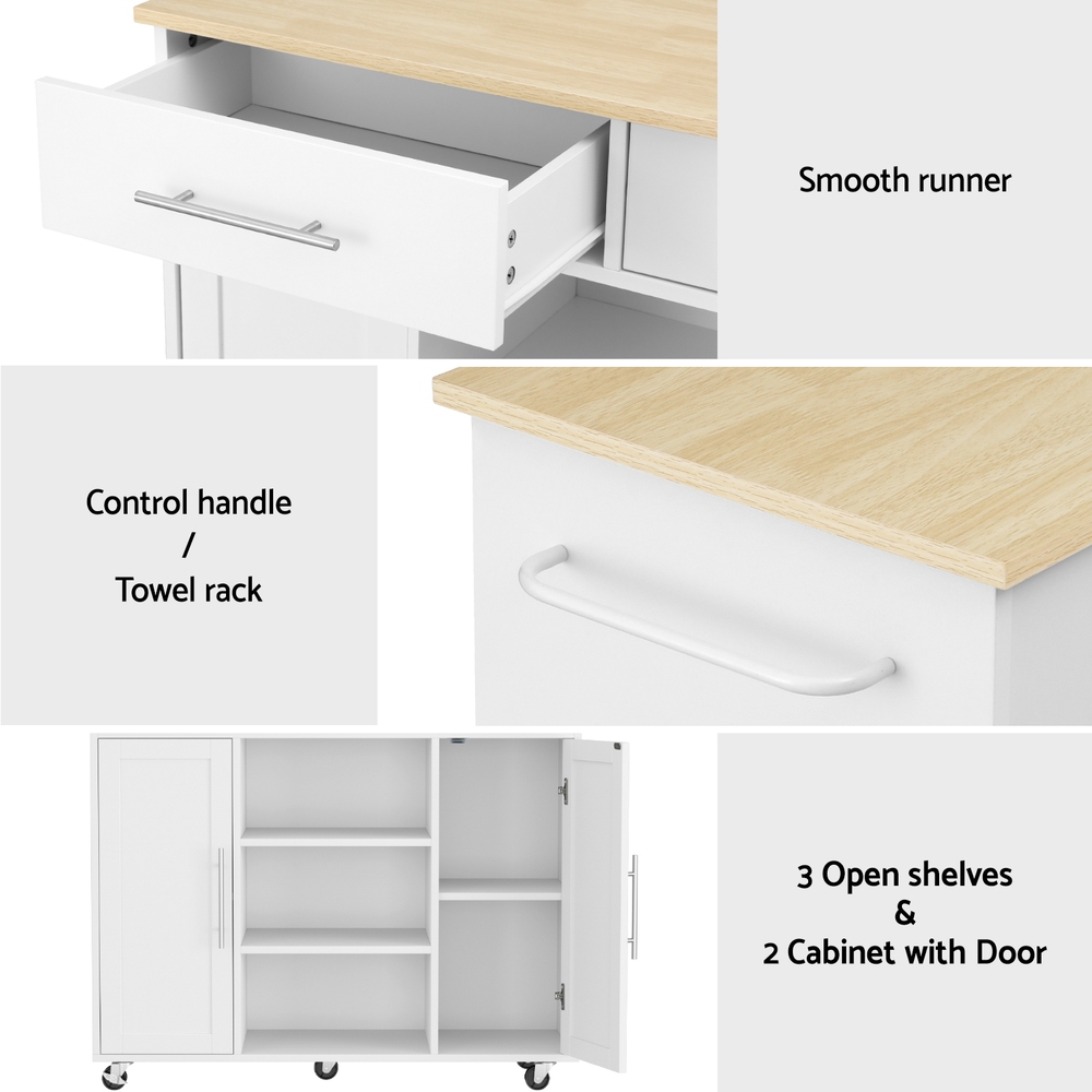 FUR-S-KI-100-WH-AB-202508061852-06 Artiss Kitchen Island Trolley Rolling Serving Cart Storage Drawer Cabinet 100cm White - Image 7