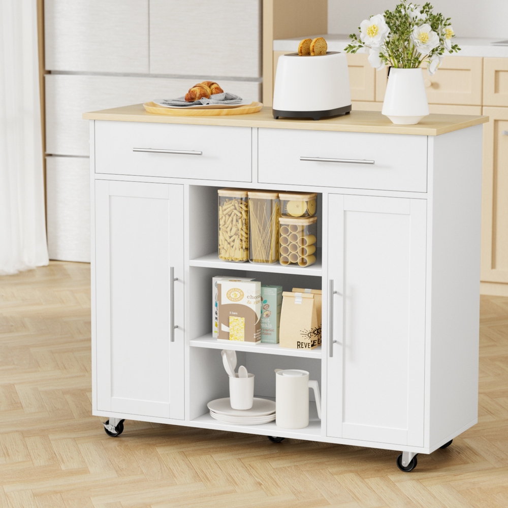 FUR-S-KI-100-WH-AB-202508061852-07 Artiss Kitchen Island Trolley Rolling Serving Cart Storage Drawer Cabinet 100cm White - Image 8