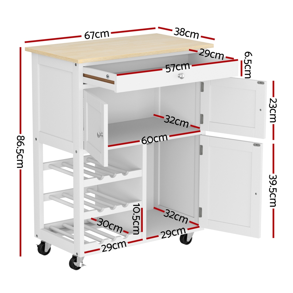 FUR-S-KI-67-WH-202508061852-02 Artiss Kitchen Island Trolley Rolling Serving Cart Storage Cart Drawer Cupboard - Image 3