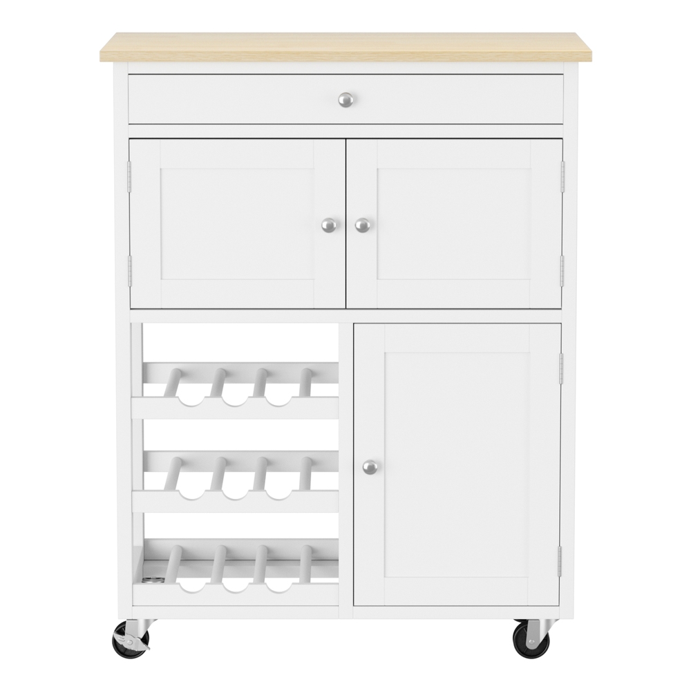 FUR-S-KI-67-WH-202508061852-03 Artiss Kitchen Island Trolley Rolling Serving Cart Storage Cart Drawer Cupboard - Image 4