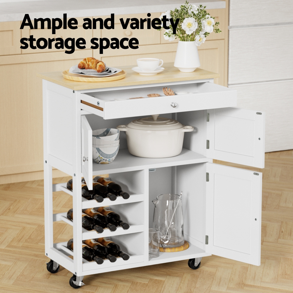 FUR-S-KI-67-WH-202508061852-04 Artiss Kitchen Island Trolley Rolling Serving Cart Storage Cart Drawer Cupboard - Image 5
