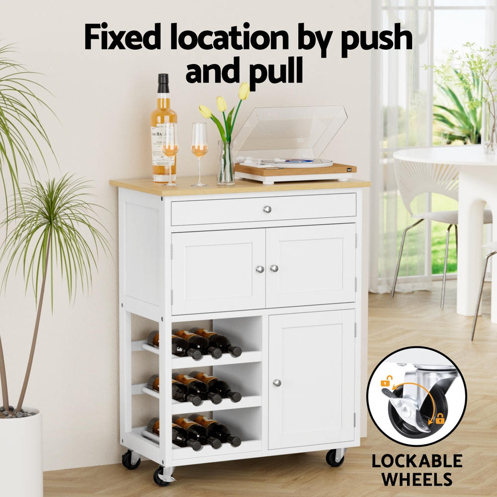 FUR-S-KI-67-WH-202508061852-05 Artiss Kitchen Island Trolley Rolling Serving Cart Storage Cart Drawer Cupboard - Image 6
