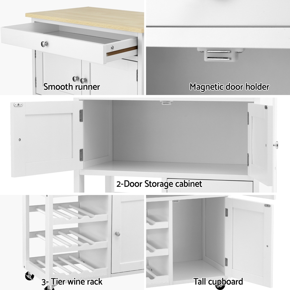 FUR-S-KI-67-WH-202508061852-06 Artiss Kitchen Island Trolley Rolling Serving Cart Storage Cart Drawer Cupboard - Image 7