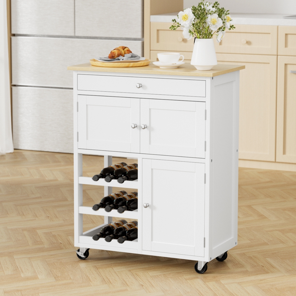 FUR-S-KI-67-WH-202508061852-07 Artiss Kitchen Island Trolley Rolling Serving Cart Storage Cart Drawer Cupboard - Image 8