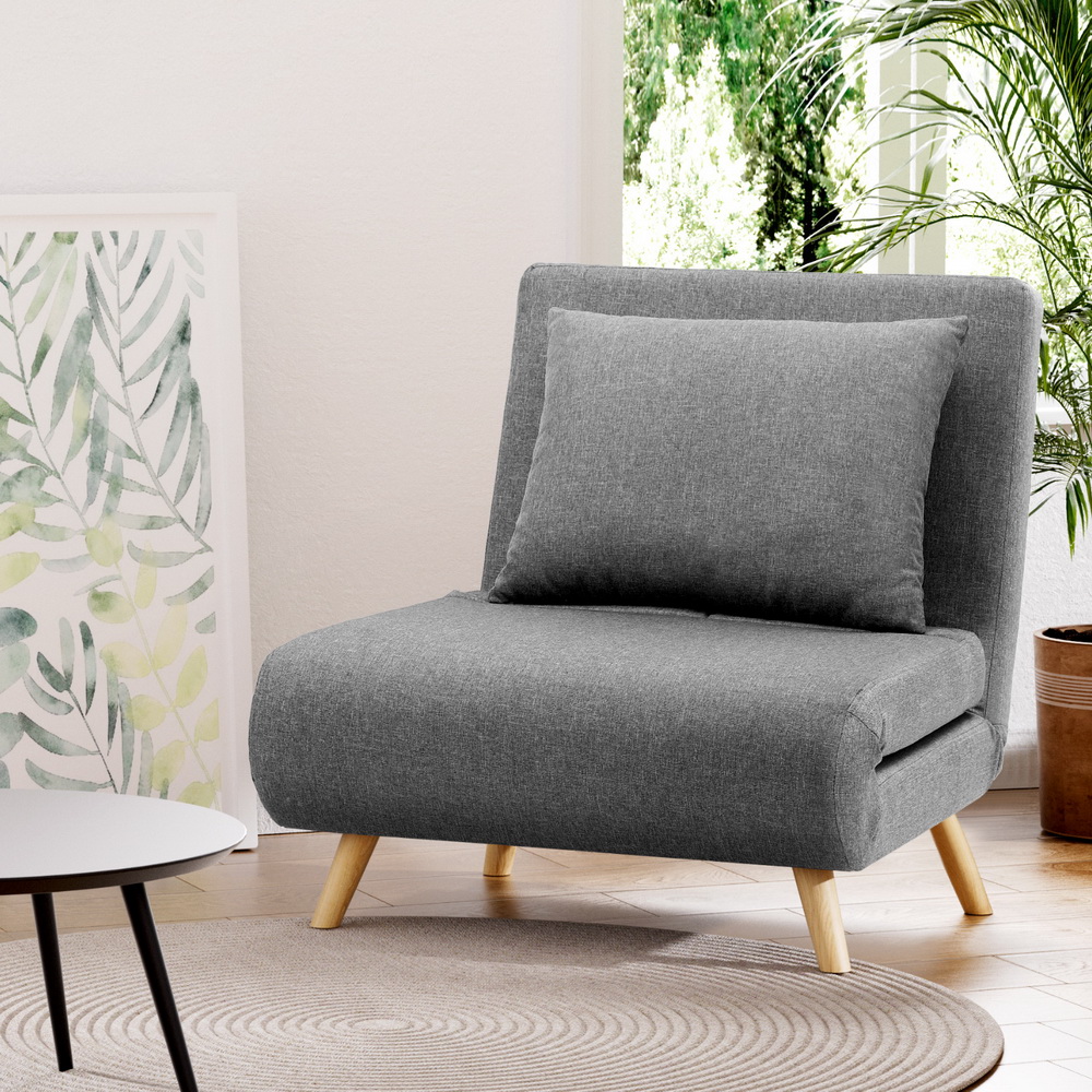 SBED-E-FLD01-1S-GY-202507101420-06 Artiss Sofa Bed Convertible Couch Recliner Lounge Chair Linen Grey - Image 7