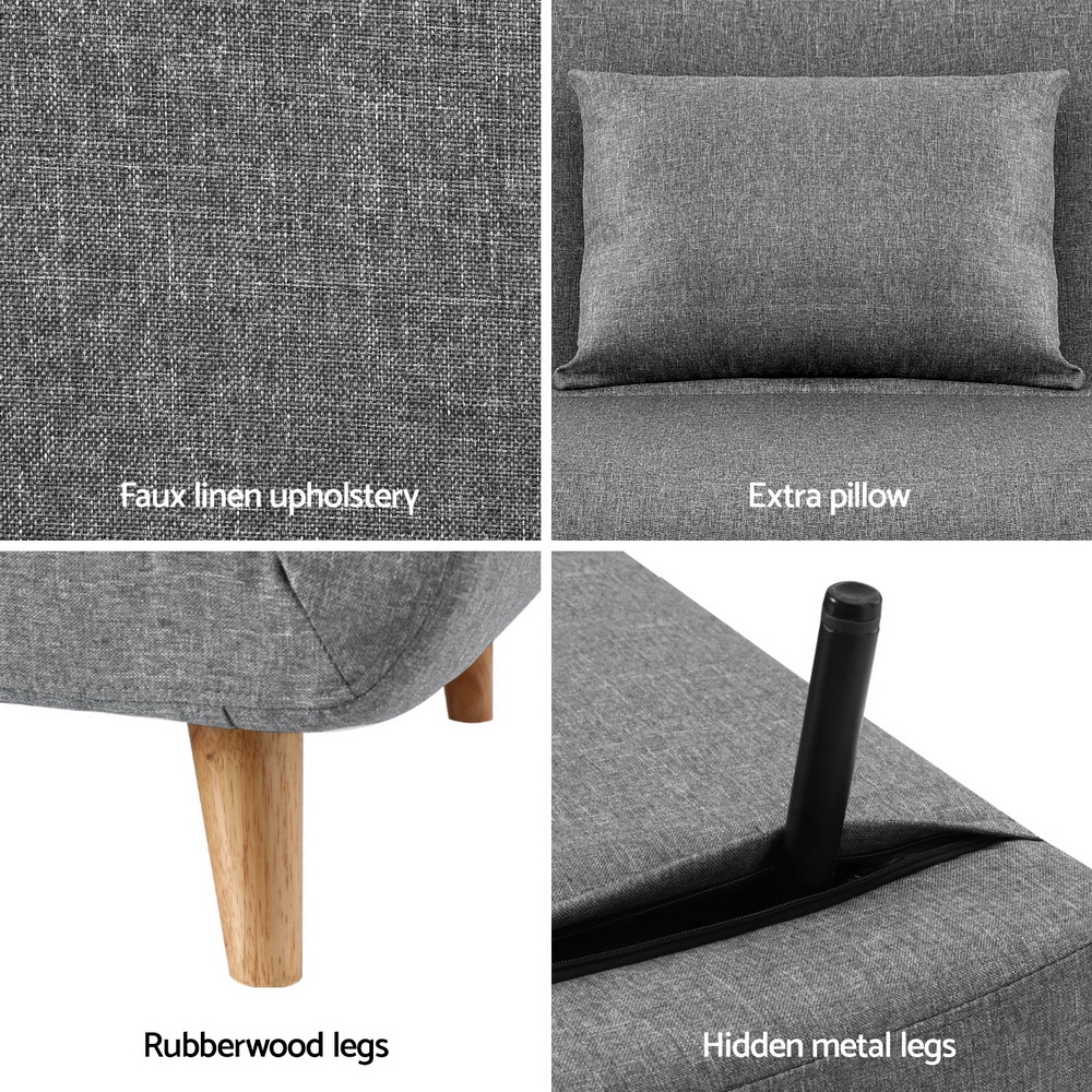 SBED-E-FLD01-2S-GY-202507101420-05 Artiss Sofa Bed 2 Seater Convertible Couch Recliner Lounge Chair Linen - Image 6