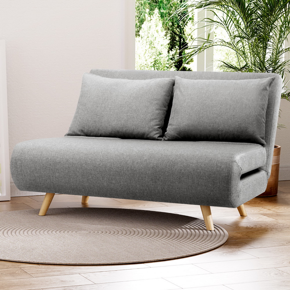 SBED-E-FLD01-2S-GY-202507101420-06 Artiss Sofa Bed 2 Seater Convertible Couch Recliner Lounge Chair Linen - Image 7