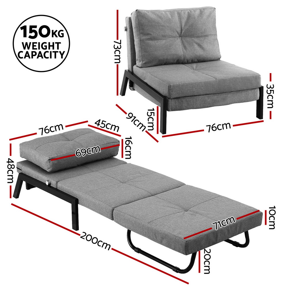 SBED-E-FLD02-1S-GY-202507181430-01 Artiss Sofa Bed Folding Convertible Couch Recliner Lounge Chair - Image 2