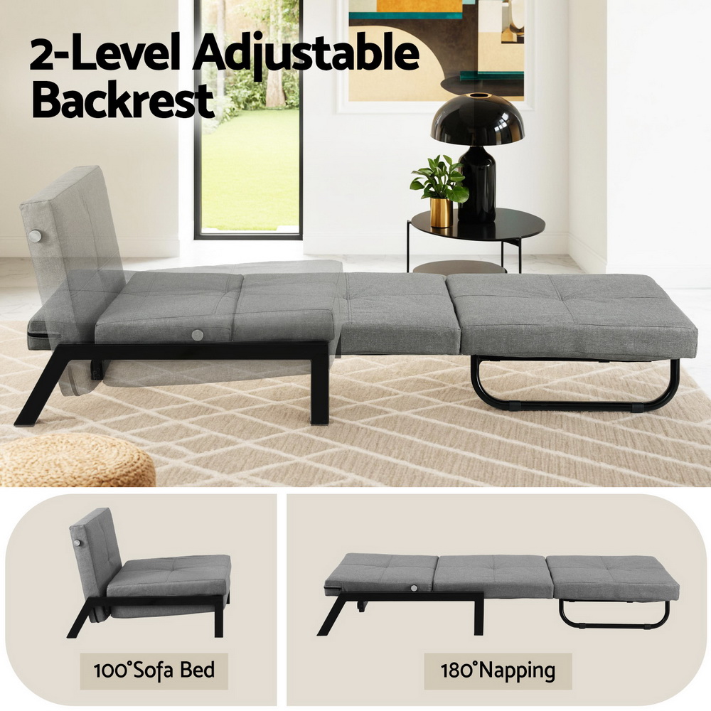 SBED-E-FLD02-1S-GY-202507181430-03 Artiss Sofa Bed Folding Convertible Couch Recliner Lounge Chair - Image 4